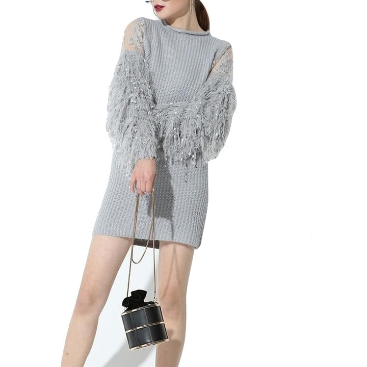 Vestido Tricot Manga Franjas