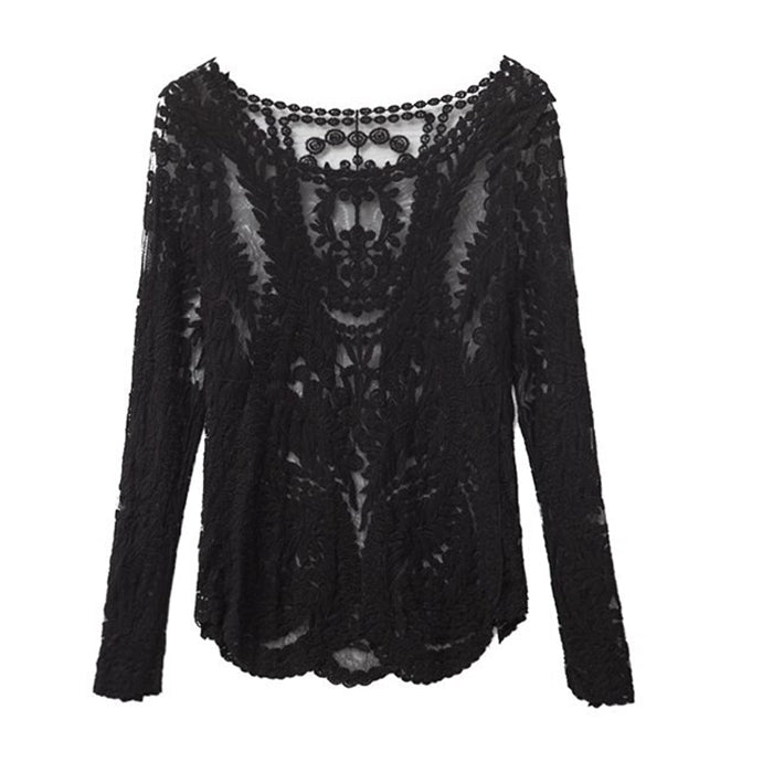 Blusa Manga Longa Renda Floral