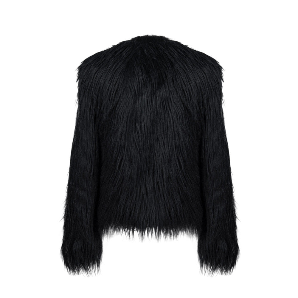 Casaco de Pelo Sintético Preto Clássico