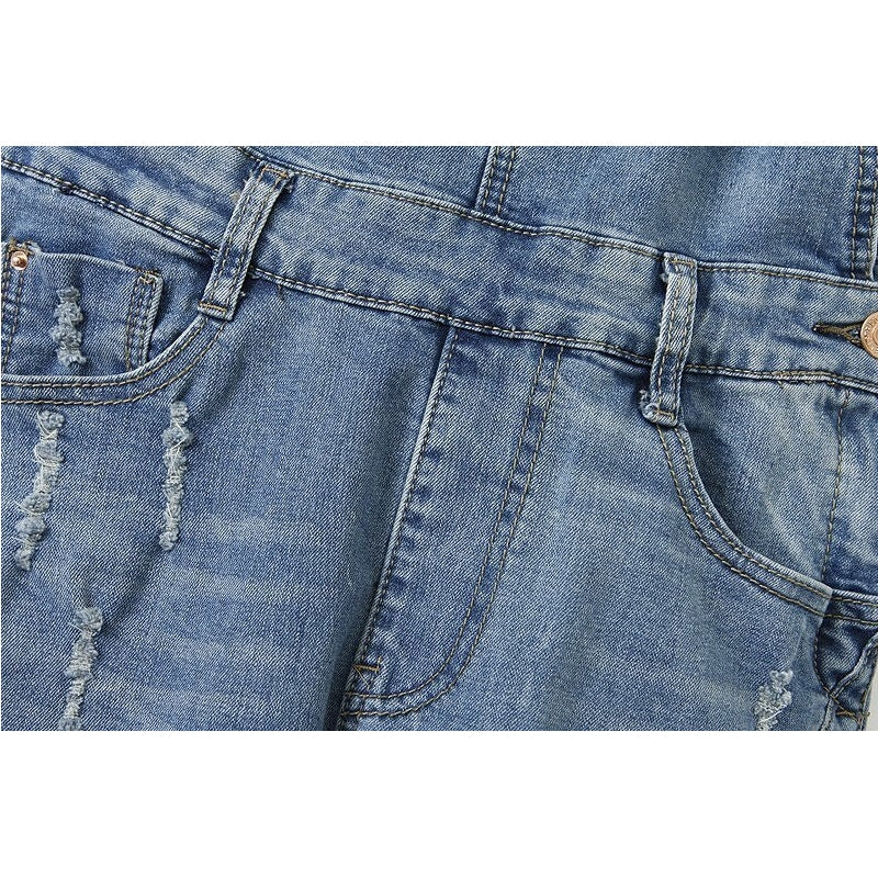 Jardineira Jeans Longa Destroyed Azul