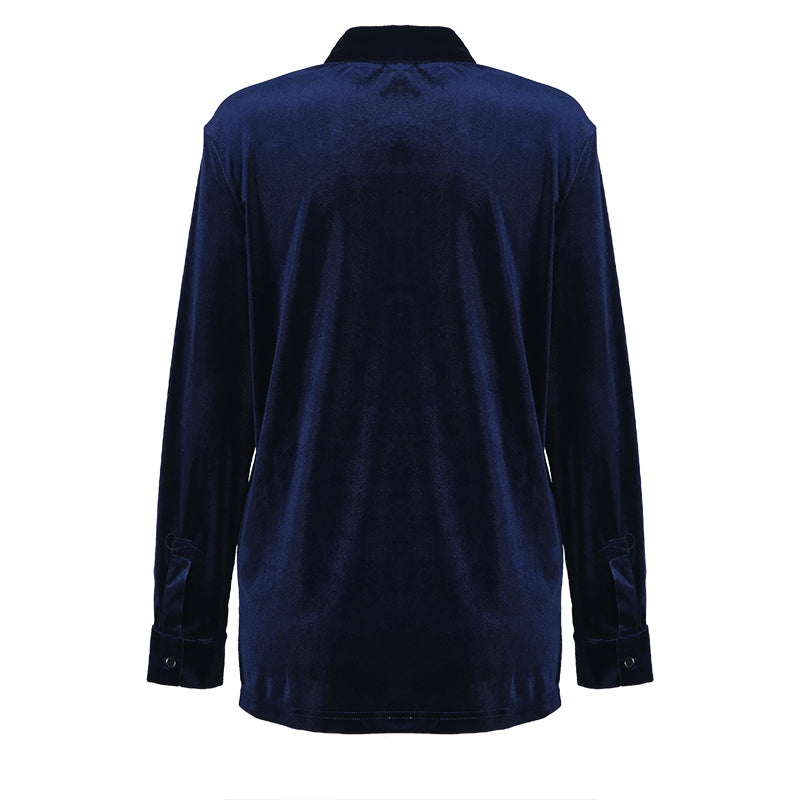 Camisa Feminina Veludo Azul Marinho