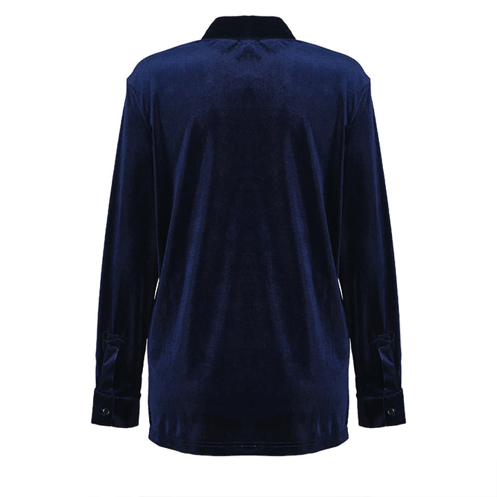 Camisa Feminina Veludo Azul Marinho