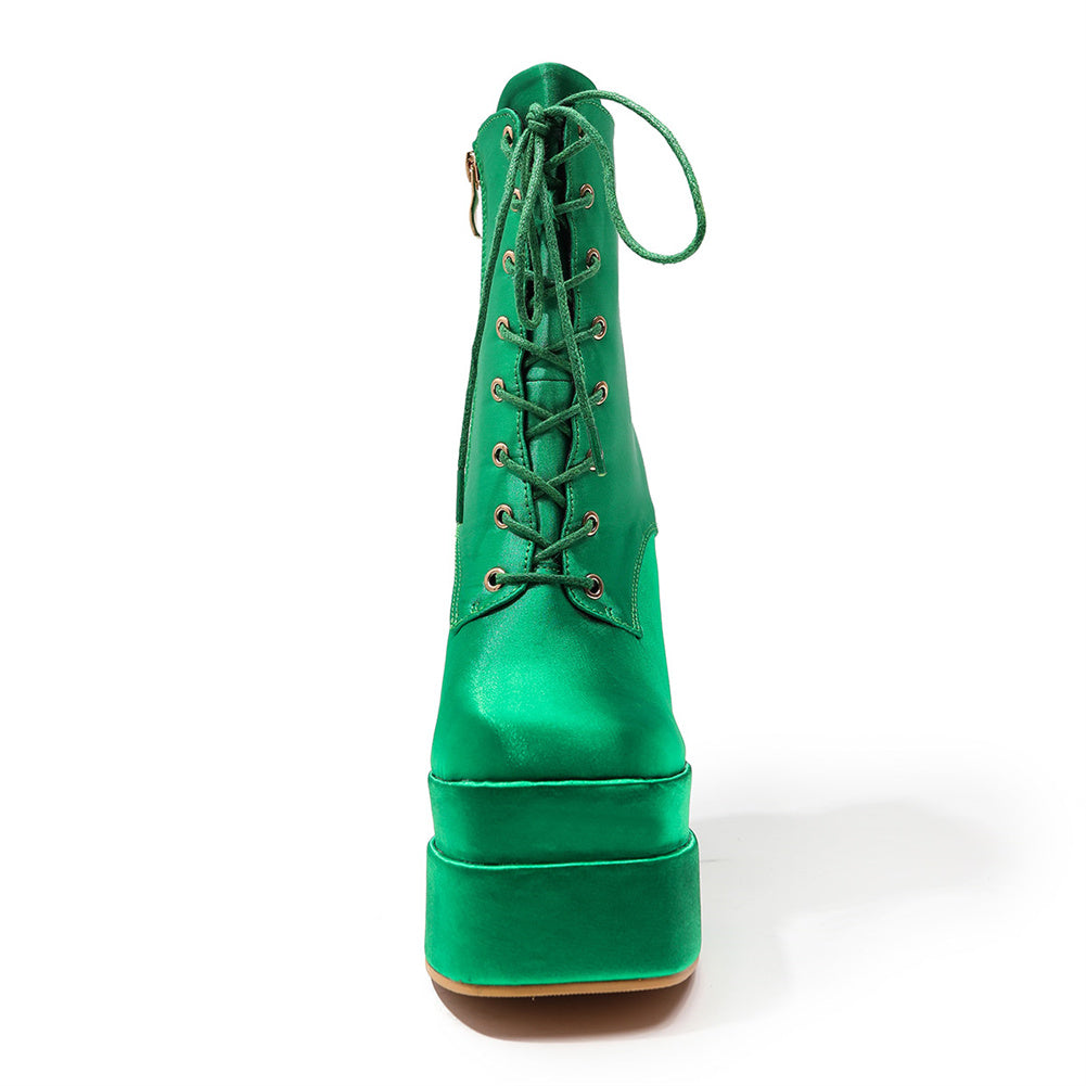 Bota Plataforma Glam Cetim Verde