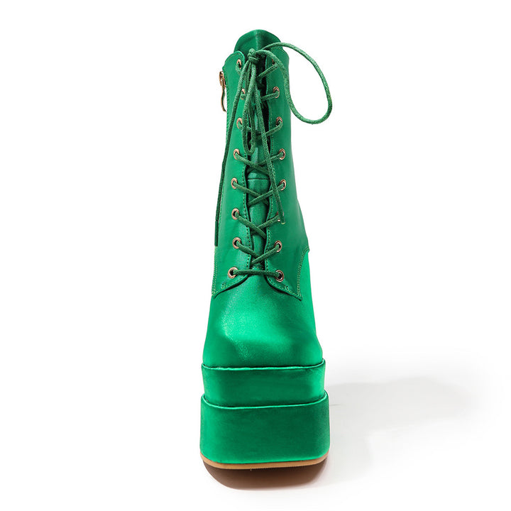 Bota Plataforma Glam Cetim Verde