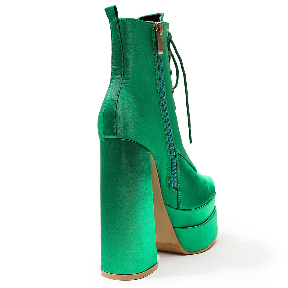 Bota Plataforma Glam Cetim Verde