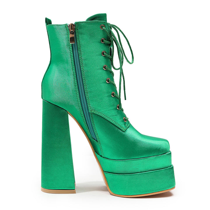 Bota Plataforma Glam Cetim Verde - Poderosa