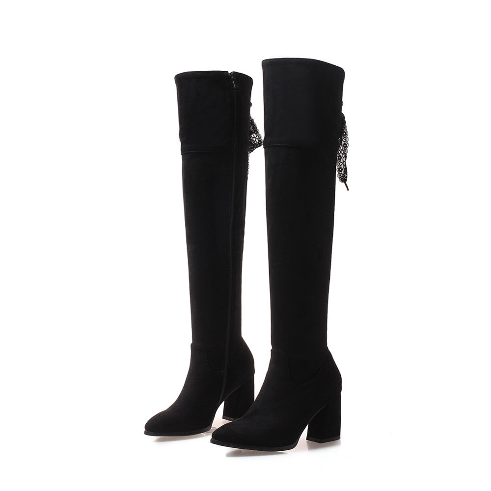 Bota Over The Knee Acamurçada Com Laço
