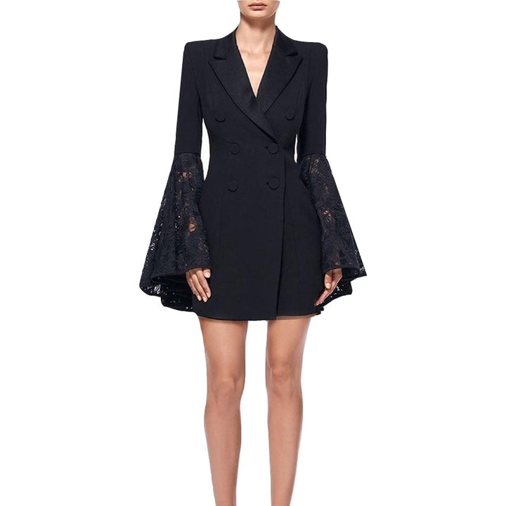 Blazer Dress Alfaiataria Com Manga em Renda