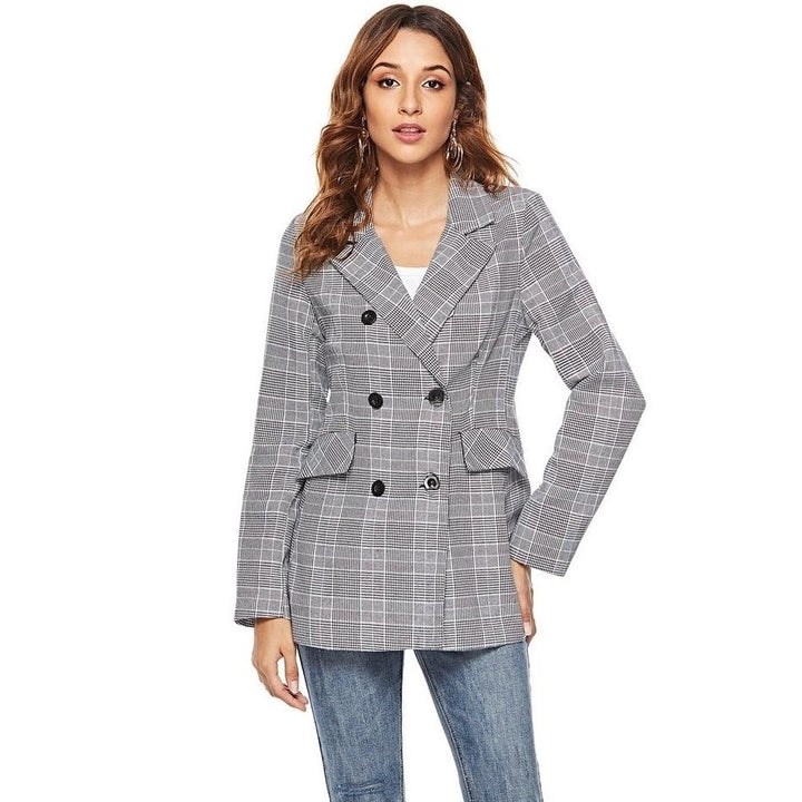 Blazer Feminino Xadrez Urbano Cinza