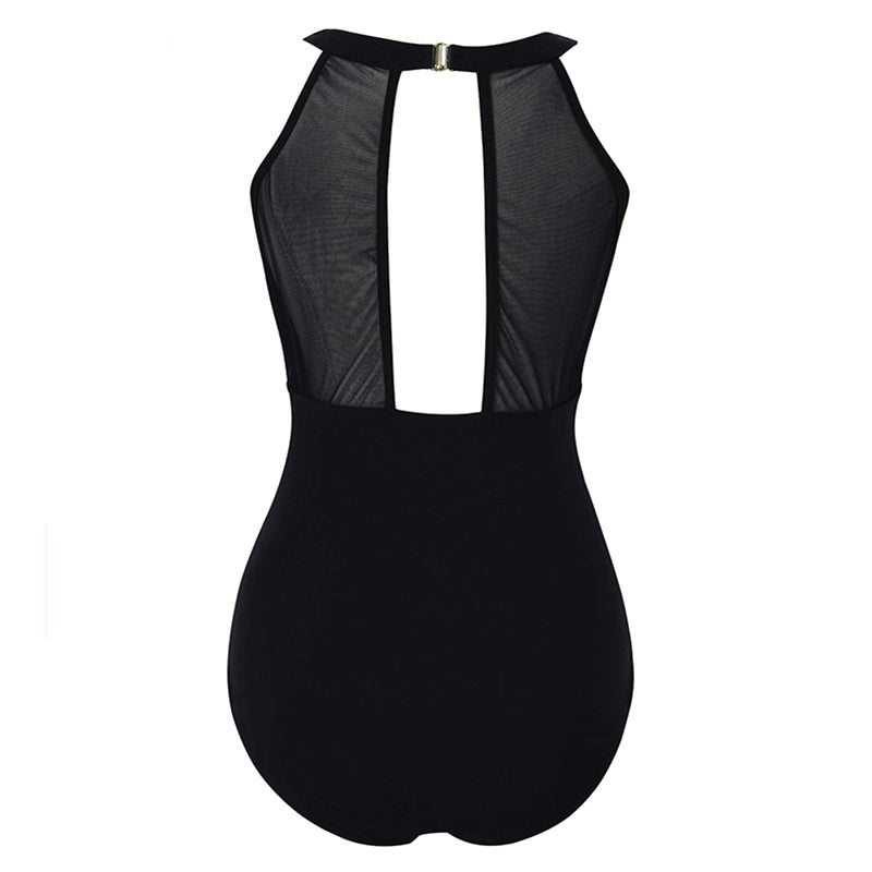 Maiô Body Decote Tule Preto Plus Size