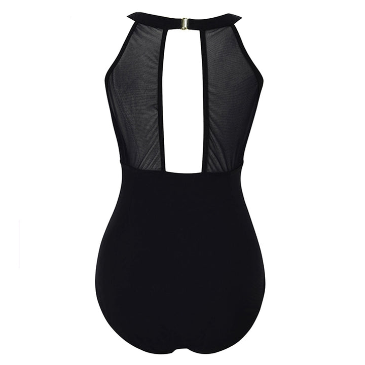 Maiô Body Decote Tule Preto Plus Size