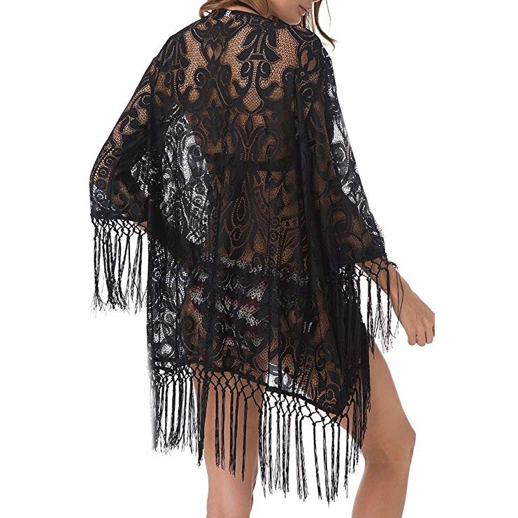 Saída de Praia Renda Franjas Preta