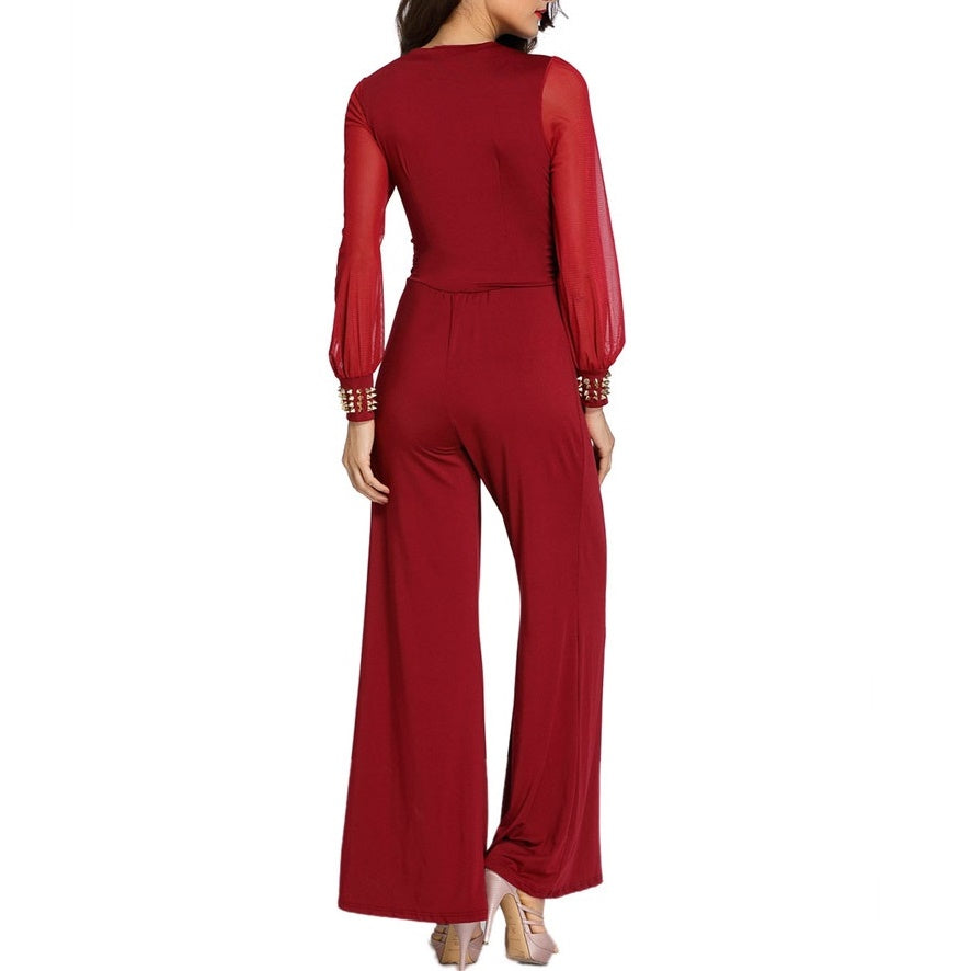 Macacão Pantalona Manga Tule