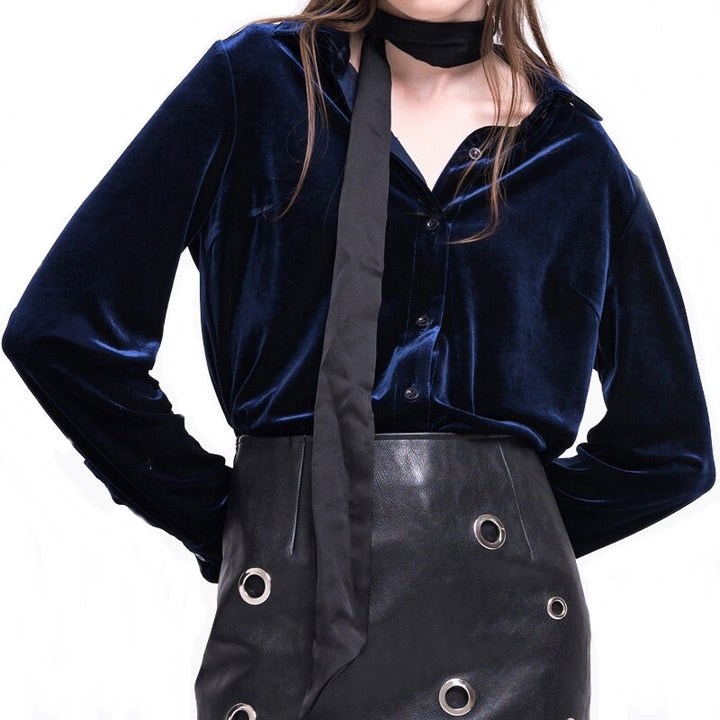 Camisa Feminina Veludo Azul Marinho