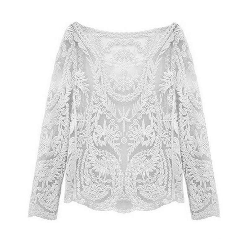 Blusa Manga Longa Renda Floral