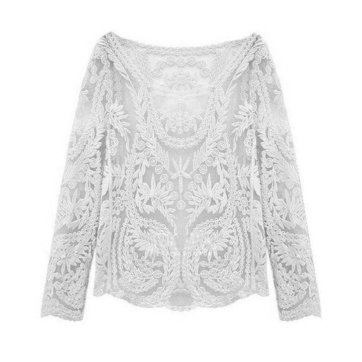 Blusa Manga Longa Renda Floral