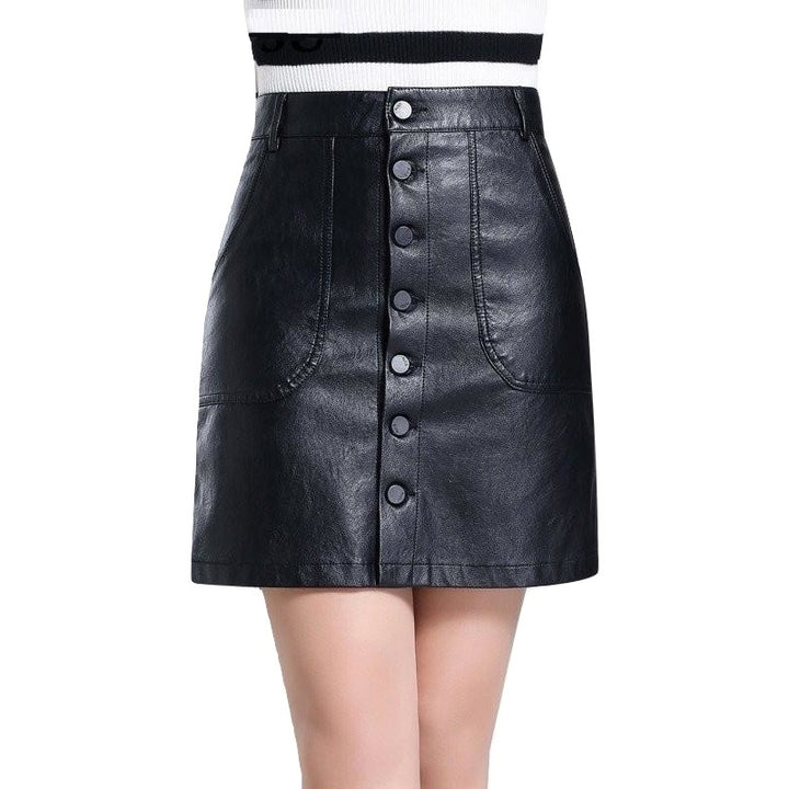 Saia Couro Botões Preta