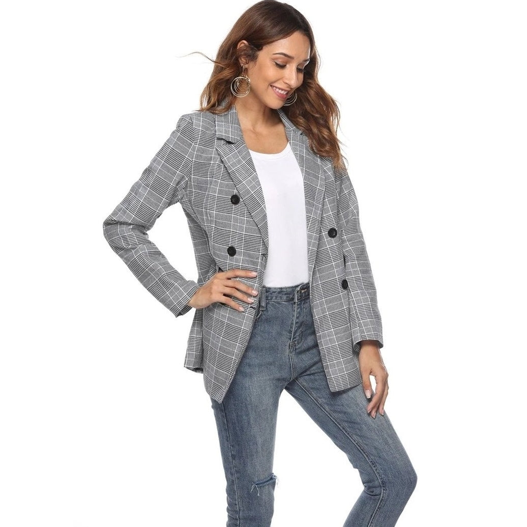 Blazer Feminino Xadrez Urbano Cinza