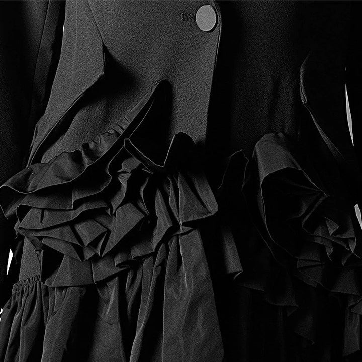 Blazer Alta Costura Com Babados Preto