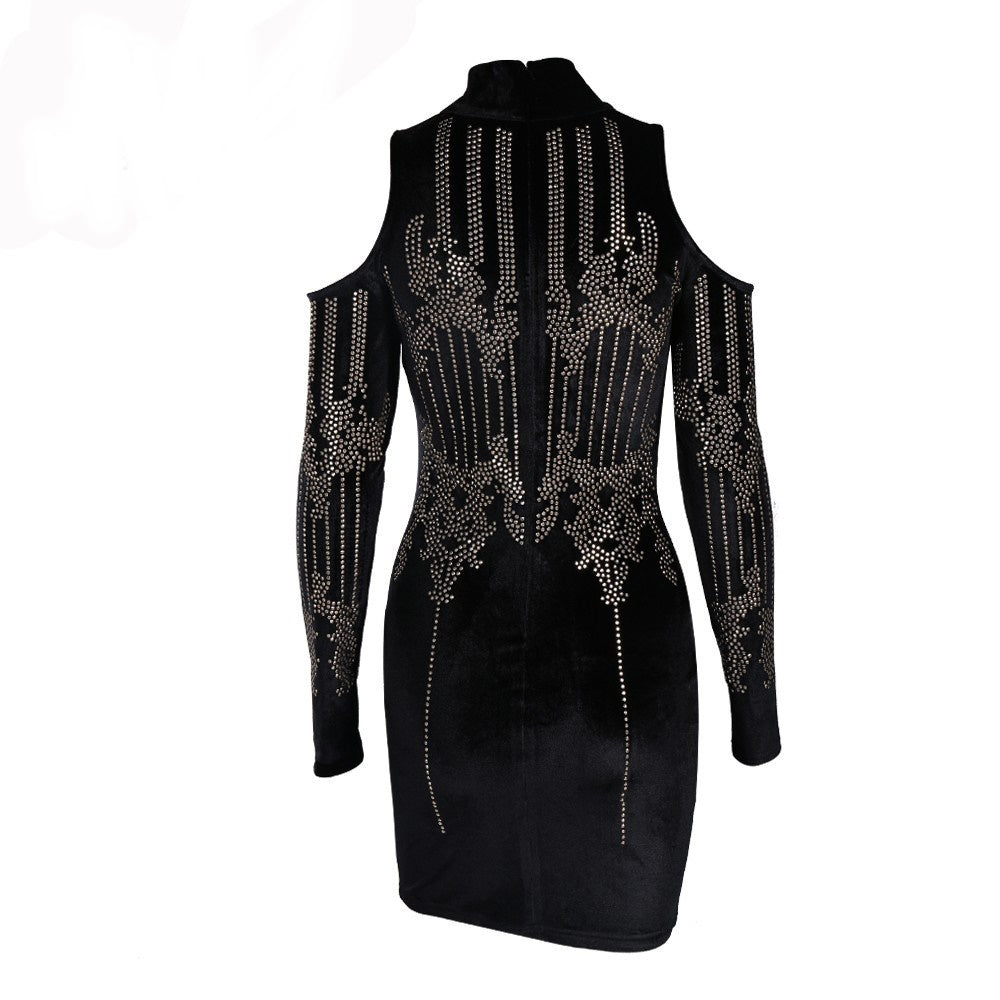 VESTIDO VELUDO COM APLIQUE DE CRISTAIS - PODEROSA SHOP