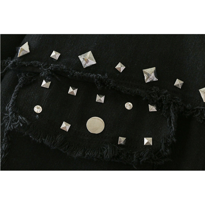 Jaqueta Jeans Preta Com Tachas