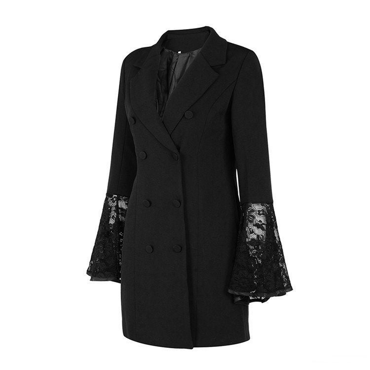 Blazer Dress Alfaiataria Com Manga em Renda