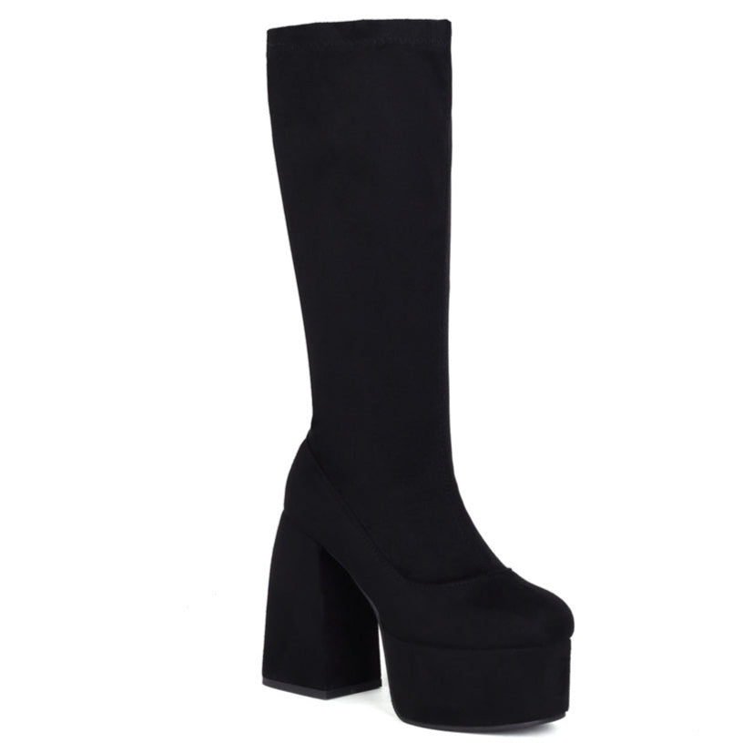 Bota Plataforma Salto Bloco Preta - Poderosa