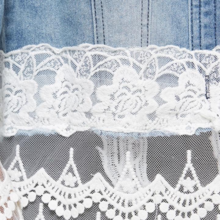 Jaqueta Jeans Com Renda e Pérolas