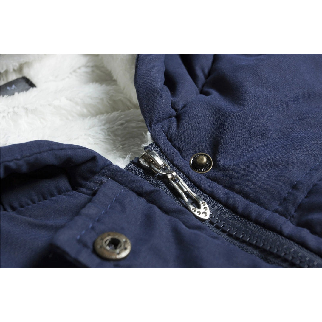 Parka Feminina Azul Forrada Com Capuz