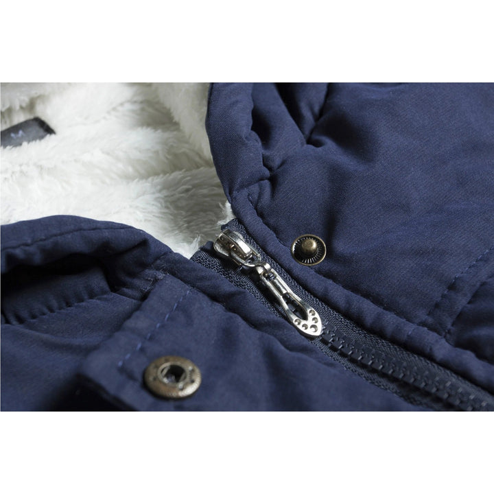 Parka Feminina Azul Forrada Com Capuz