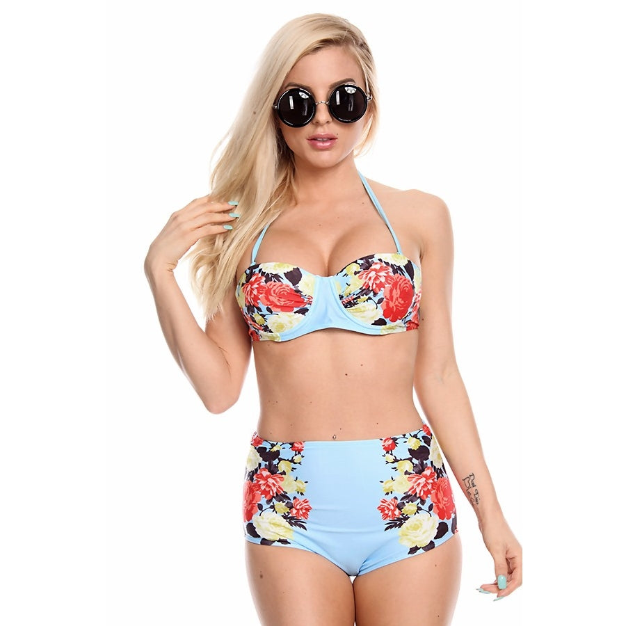 Biquíni Hot Pant Floral Azul