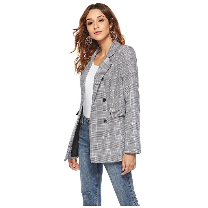 Blazer Feminino Xadrez Urbano Cinza