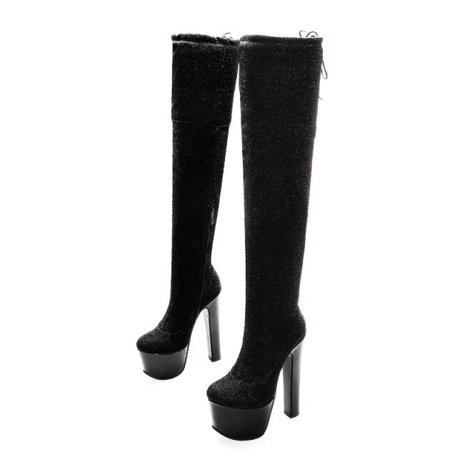 Bota Over the Knee Plataforma Glitter