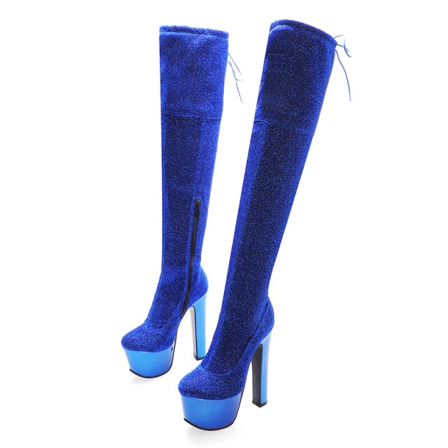 Bota Over the Knee Plataforma Glitter