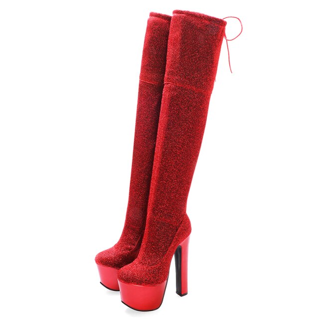 Bota Over the Knee Plataforma Glitter