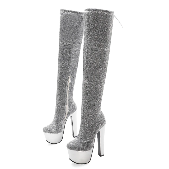 Bota Over the Knee Plataforma Glitter