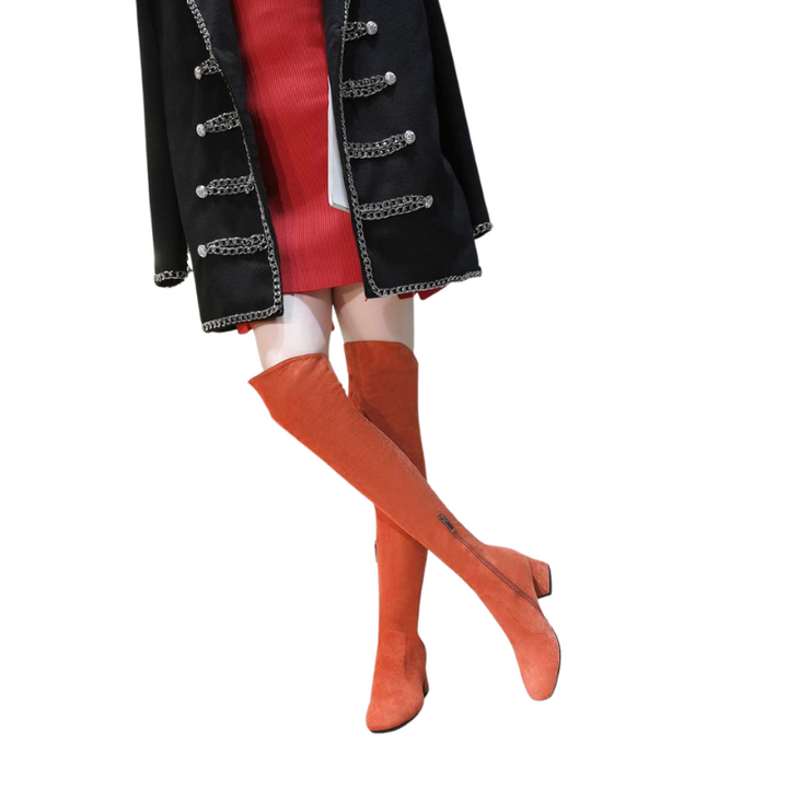 Bota Over The Knee Suede Salto Bloco
