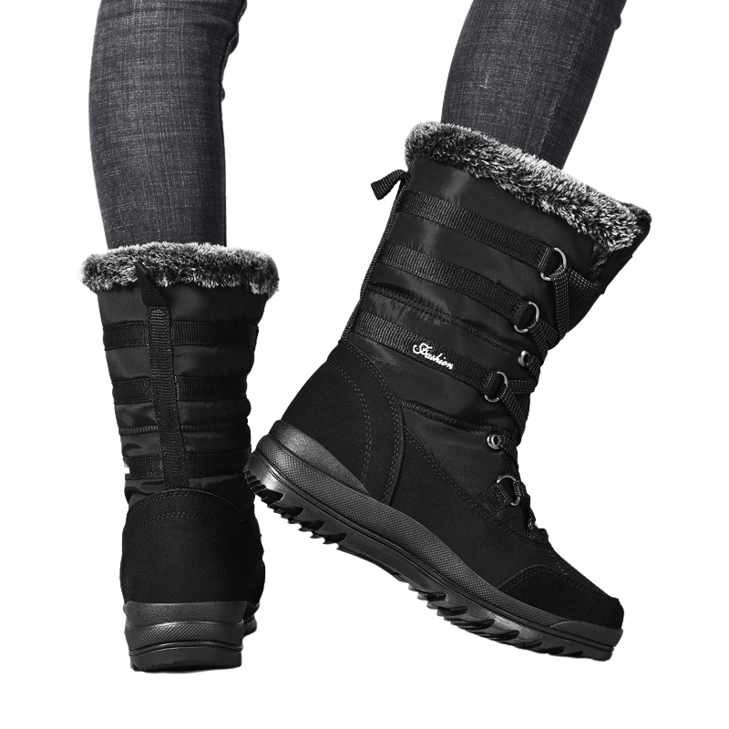 Bota Impermeável Snow Boot Com Pelos e Amarração