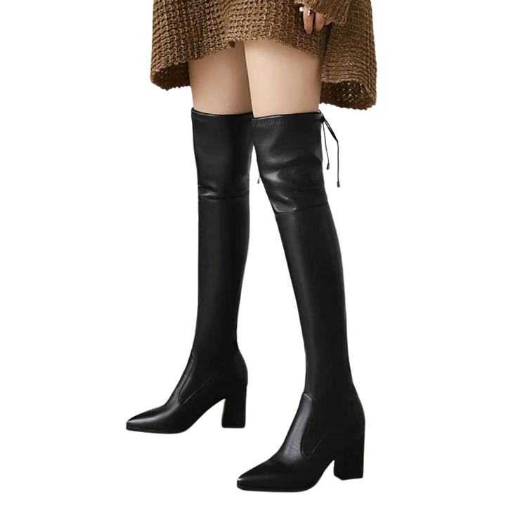 Bota Over the Knee Bico Fino Com Amarração