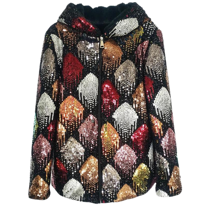 Jaqueta Feminina Forrada Com Lantejoulas Luxo