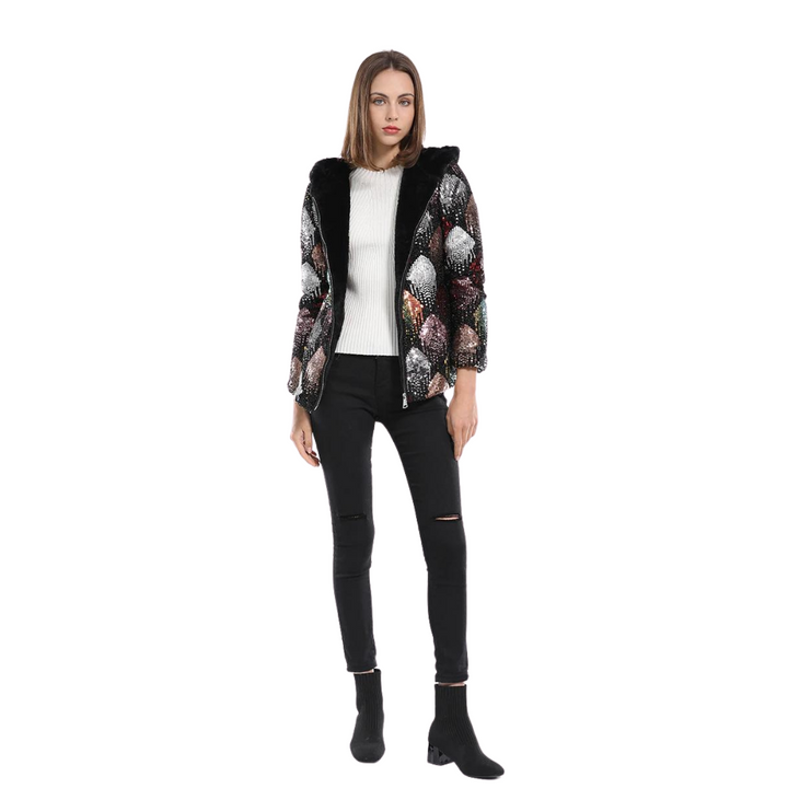 Jaqueta Feminina Forrada Com Lantejoulas Luxo