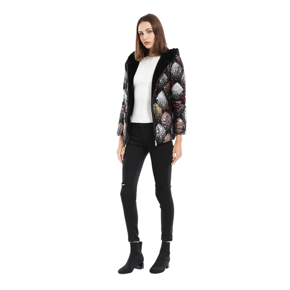 Jaqueta Feminina Forrada Com Lantejoulas Luxo