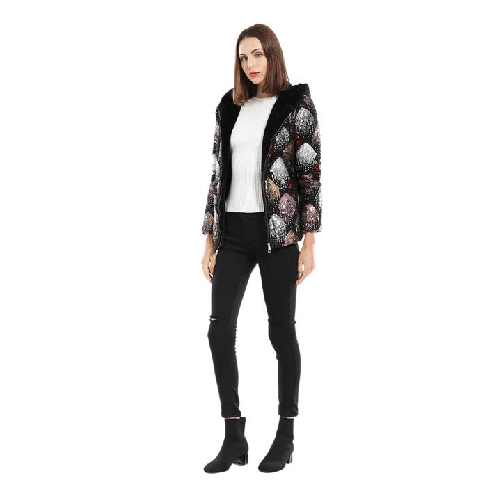 Jaqueta Feminina Forrada Com Lantejoulas Luxo