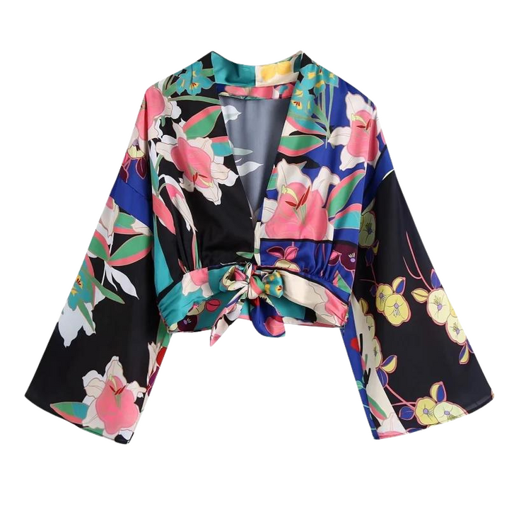 Blusa Manga Longa Decote V Floral