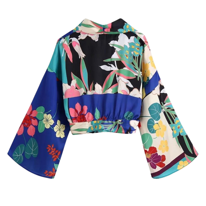 Blusa Manga Longa Decote V Floral