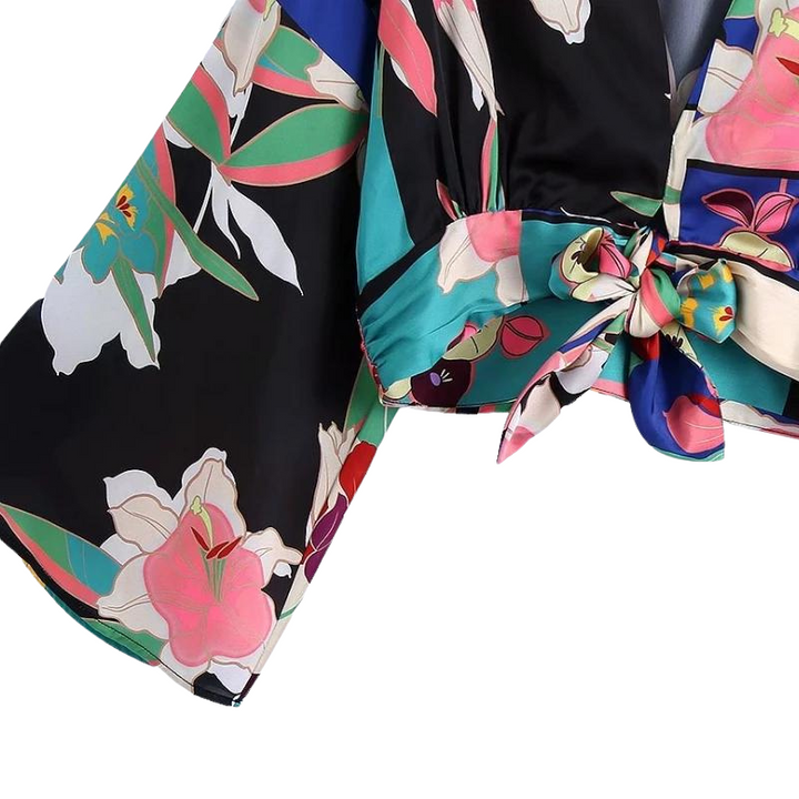 Blusa Manga Longa Decote V Floral