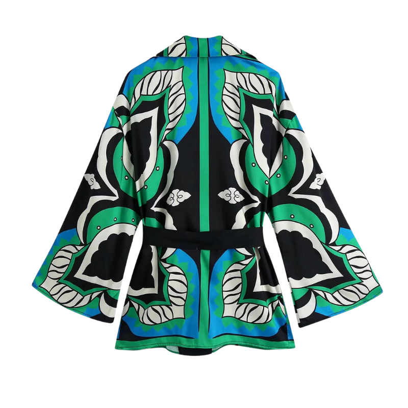 Kimono Estampa de Folhas Com Faixa