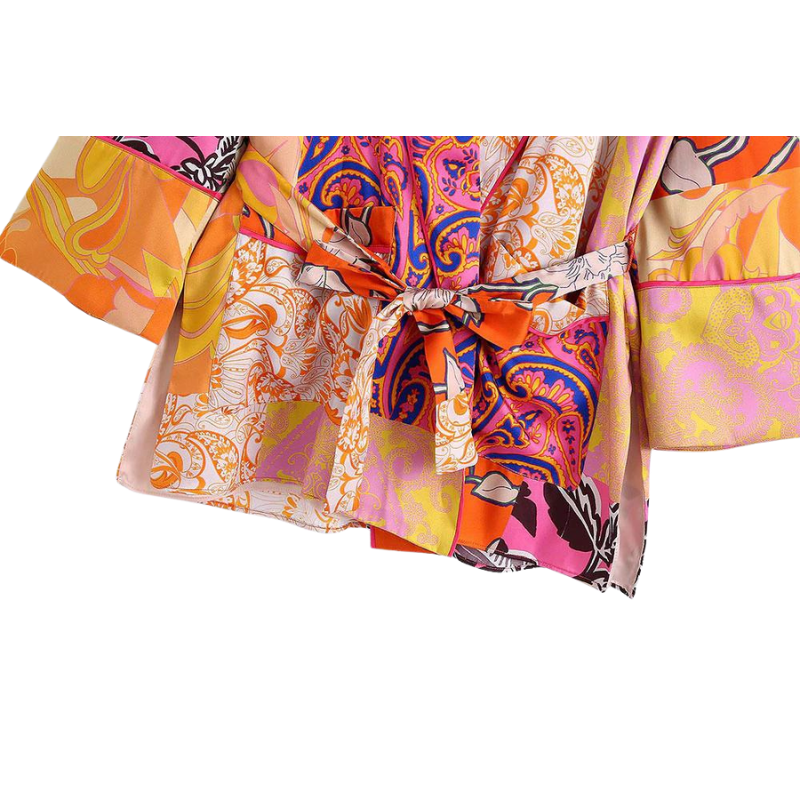 Kimono Estampado Multicor Com Faixa