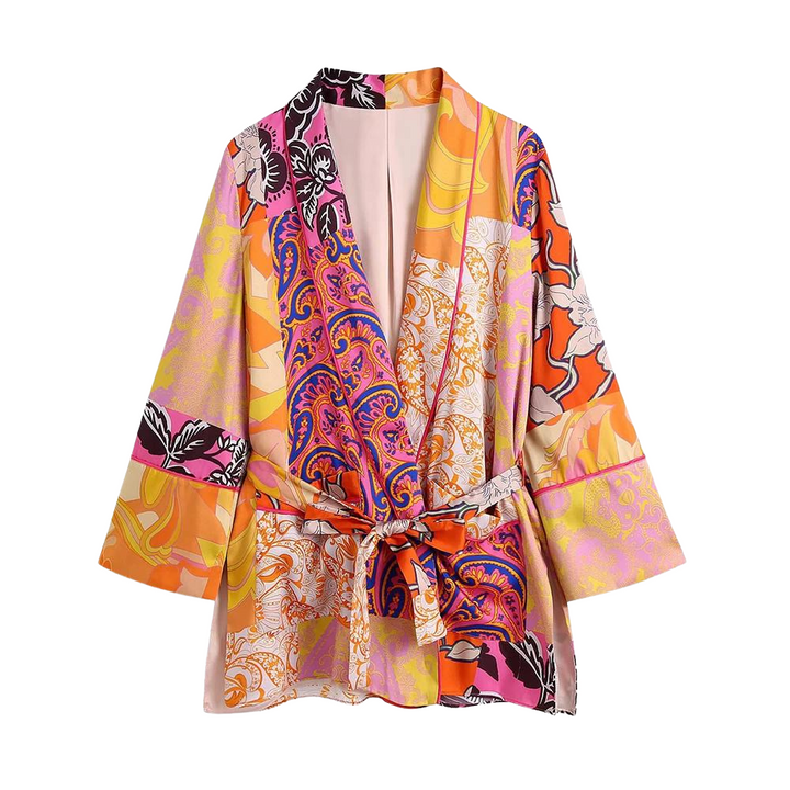 Kimono Estampado Multicor Com Faixa