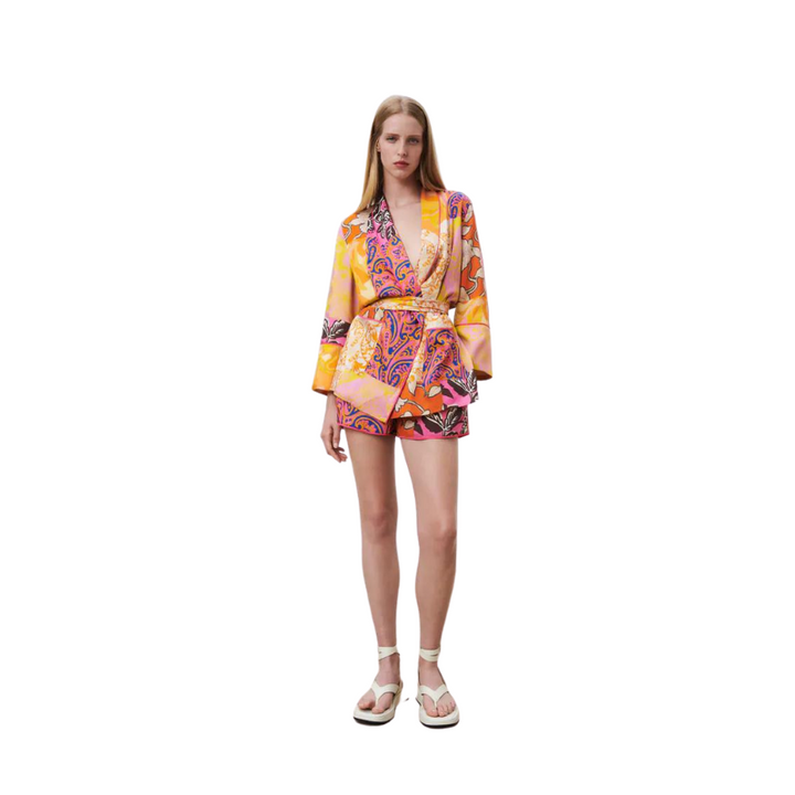 Kimono Estampado Multicor Com Faixa
